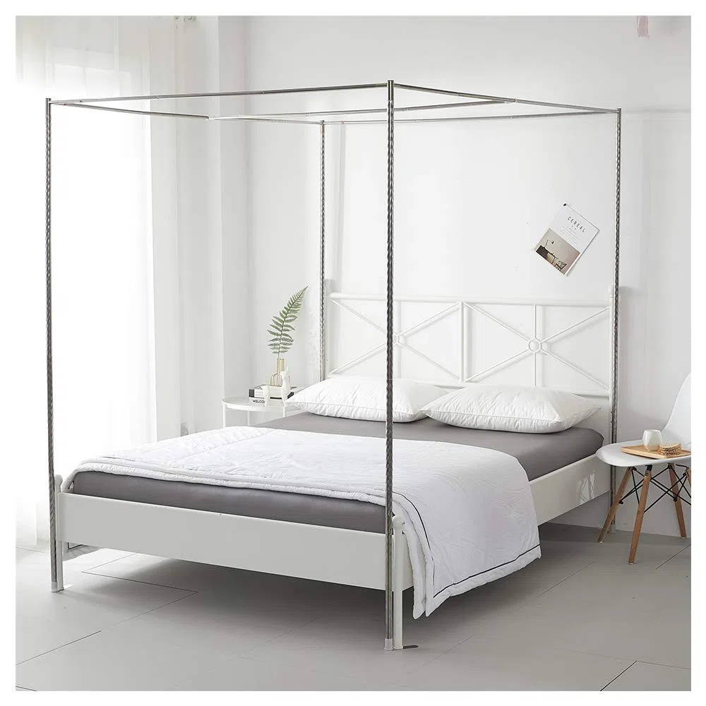 Tente de lit, Cadre de lit, Support de moustiquaire à Quatre Coins, Poteau de lit spiralé épais en Acier Inoxydable, Convient aux Lits King Size, 25 mm, 1 x 2 m