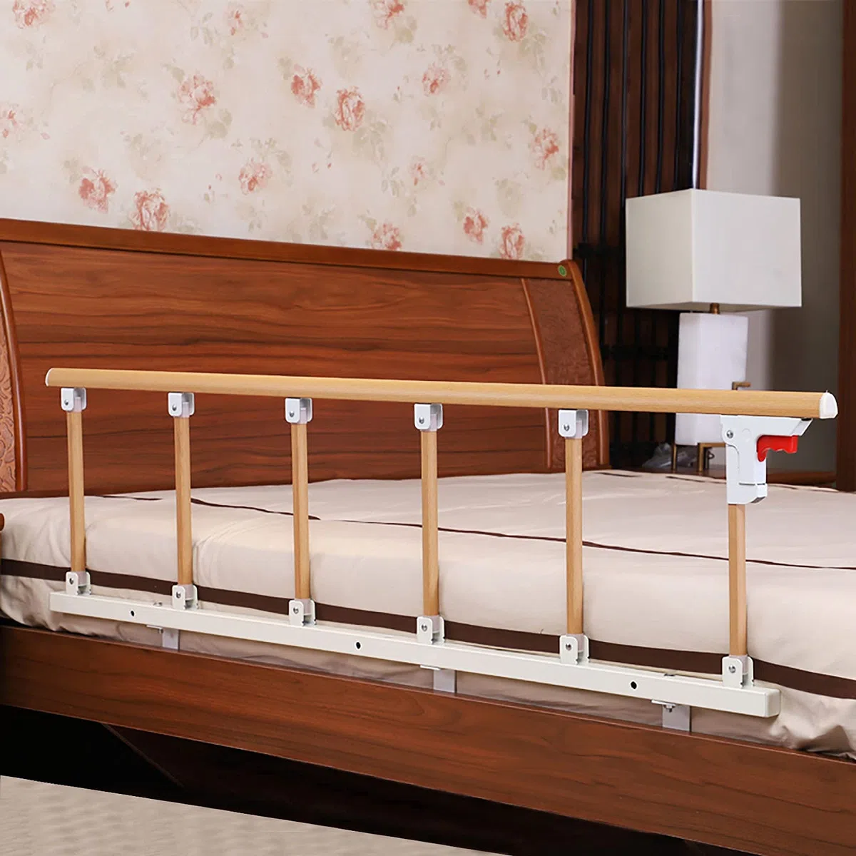 Barrière de lit, barrière de sécurité Pliable pour Personnes âgées, poignée d'assistance pour Adultes, Garde-Corps de lit en métal, Couleur Grain de Bois jaune/11 Vitesses (6)
