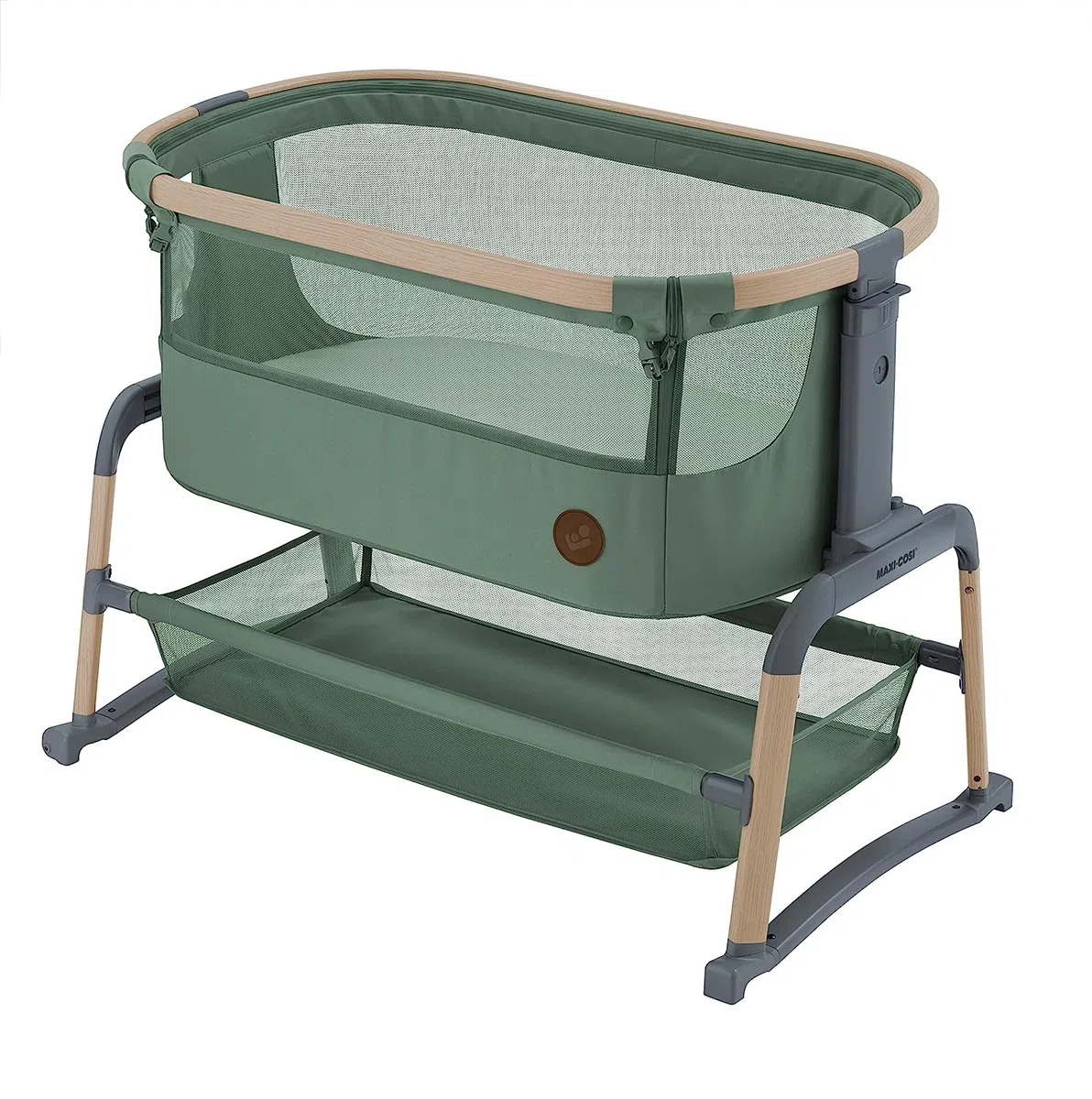Maxi-Cosi Iora Air Berceau Cododo, Maille Omniprésente, 0-6 Mois (9 kg), Lit Cododo Bebe, Mode Balancelle, 4 Inclinaisons & 5 Hauteurs, Système Coulissant, Facile à Transporter, 2 Roues, Beyond Green