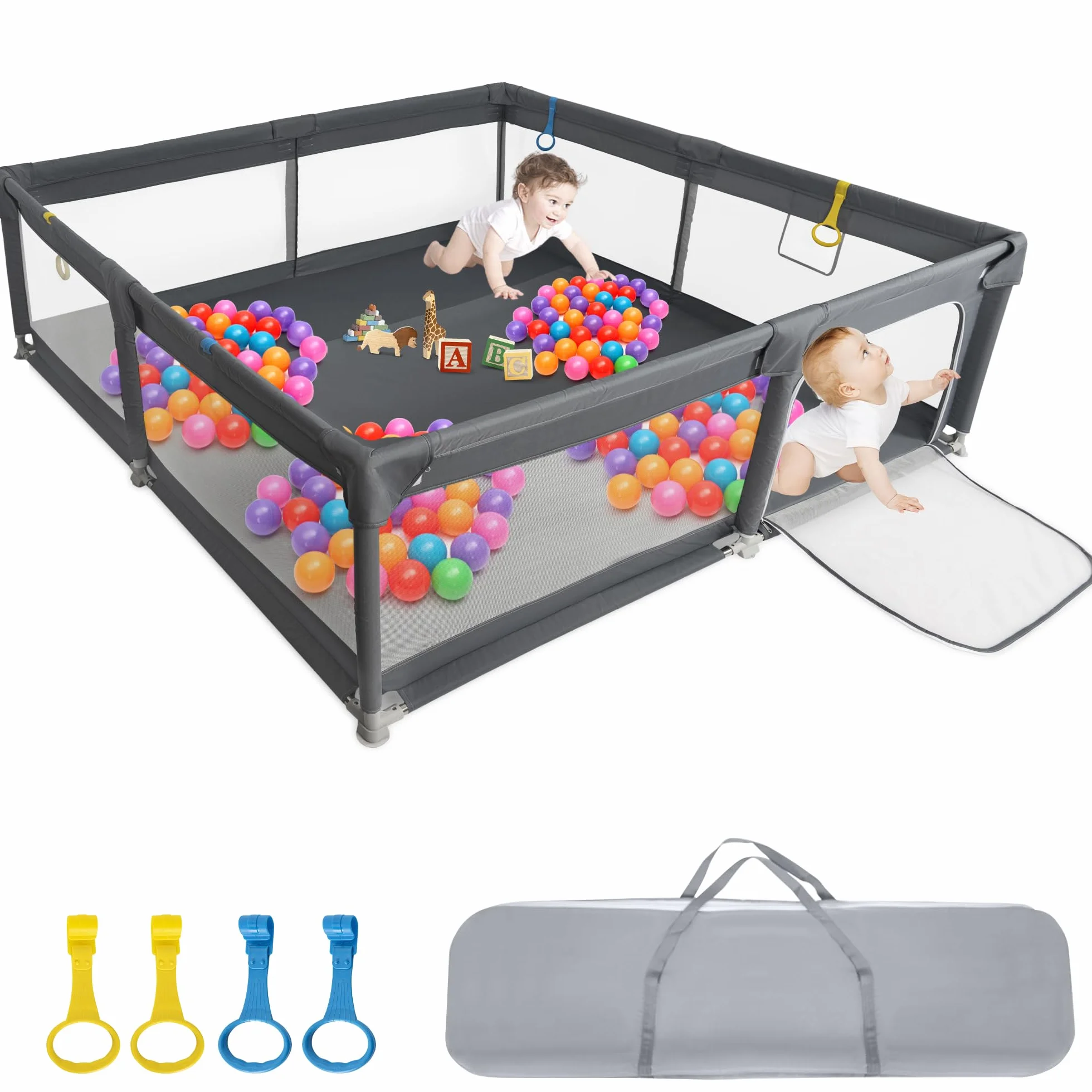 OUUTMEE Parc bébé 200 x 200 cm, parc familial intérieur et extérieur, parc avec base antidérapante et porte zippée