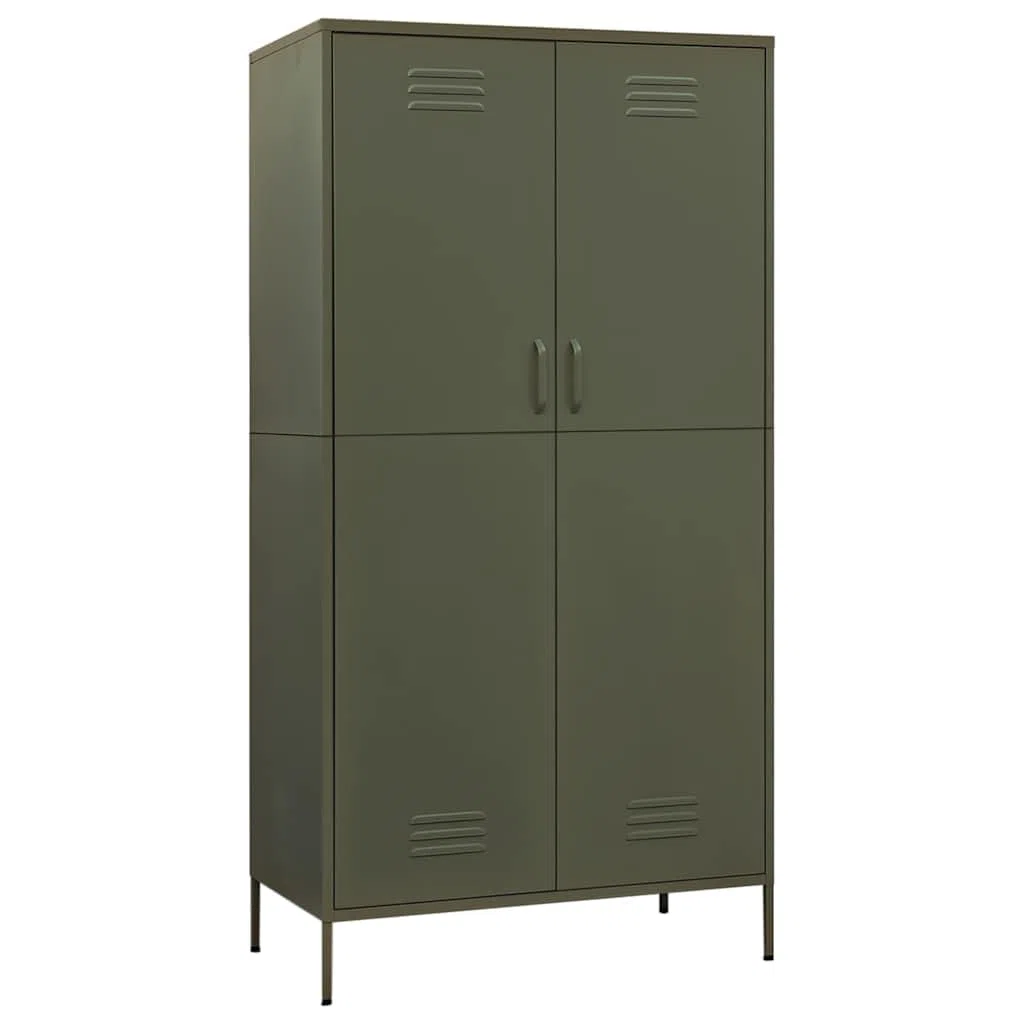 Armoire en Acier Olive avec Penderie et 4 Etageres Reglables, 90x50x180 cm