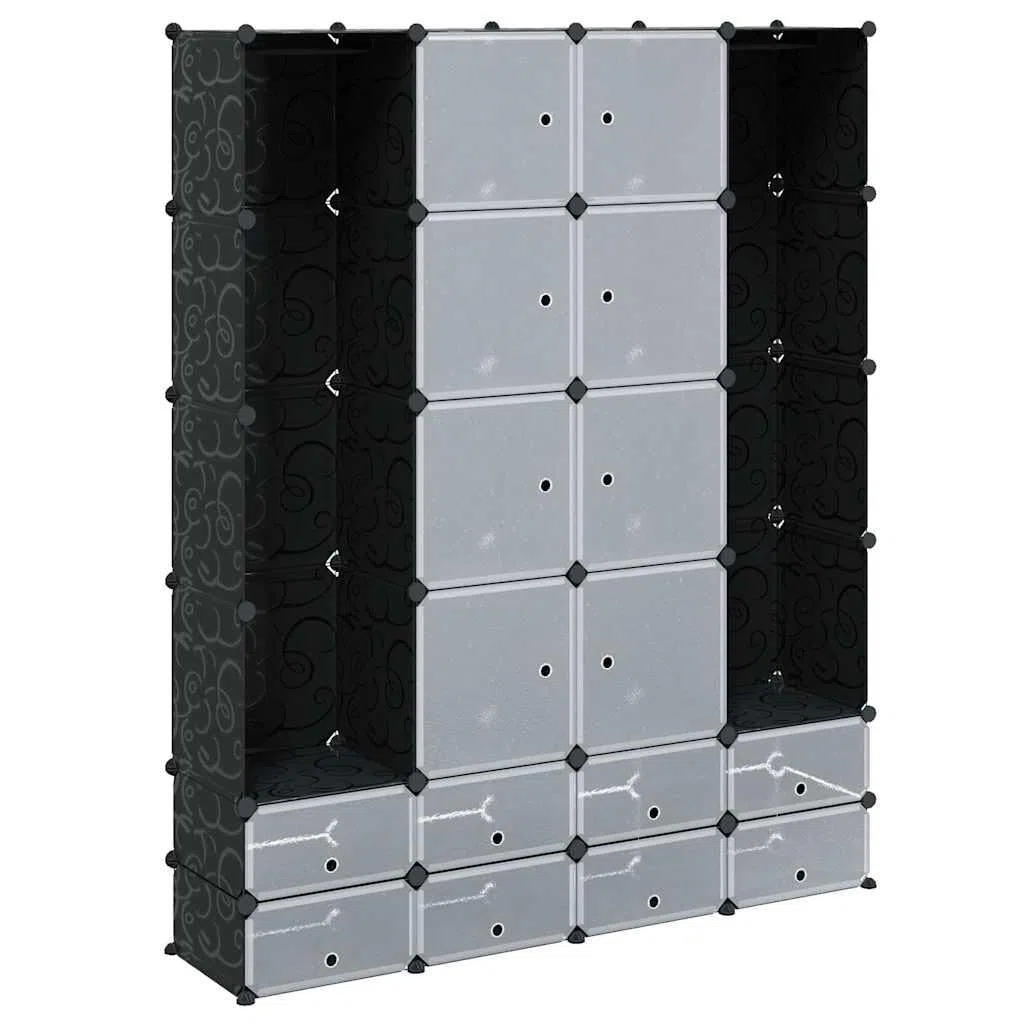 Armoire Modulaire 18 Compartiments Noir et Blanc 37 x 146 x 180,5 cm